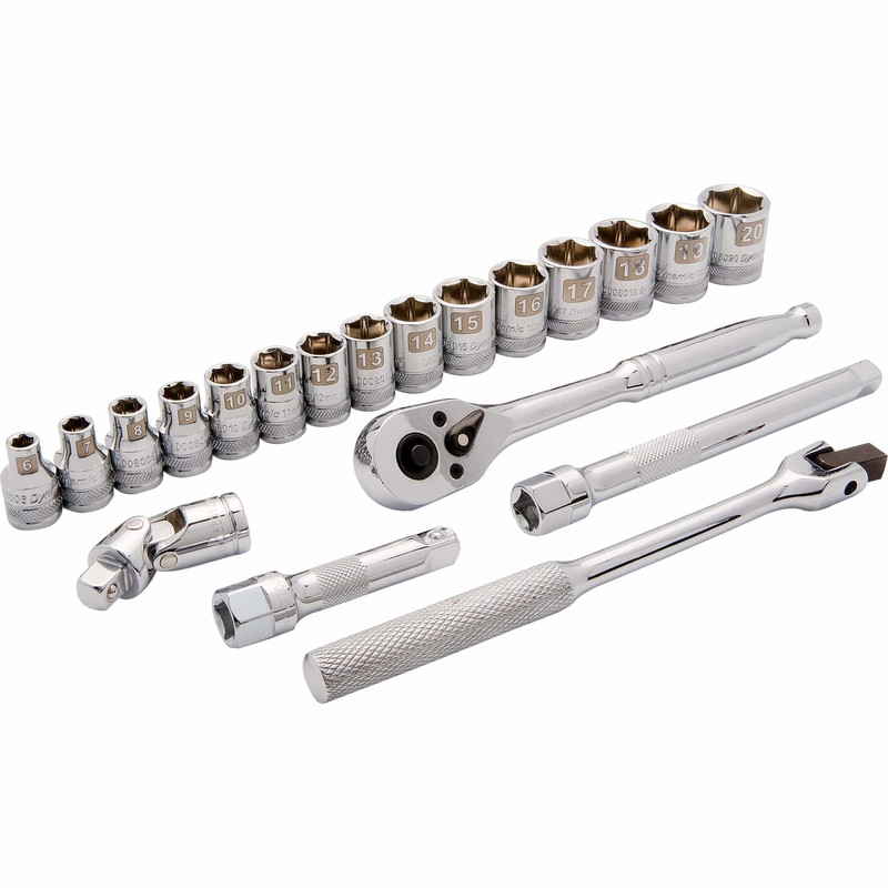 3/8" Drive 20pc 6-Point Standard Metric Socket Set, 6mm - 20mm